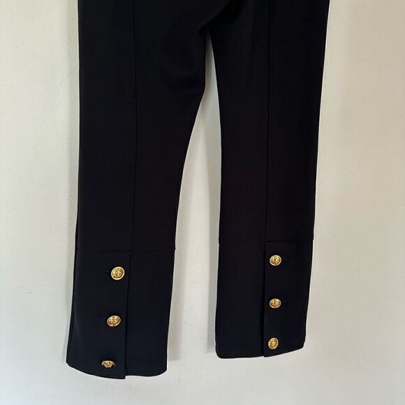 Tory Burch Ponte Flare Cropped Length Pant with Gold Tone Raised Logo Buttons - Picture 8 of 14